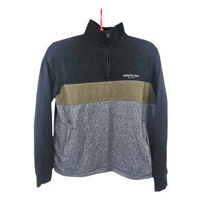 Kenneth‎ Cole New York Large Color Block Mock Neck 1/4 Zip Pullover